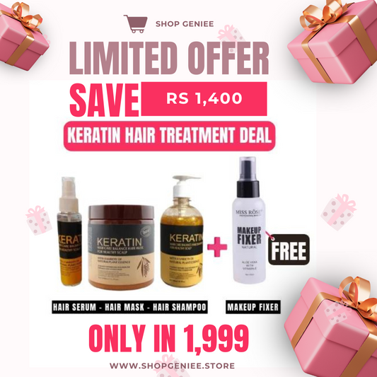 Deal of 3 Keratin Hair Treatment With Free Makeup Fixer!